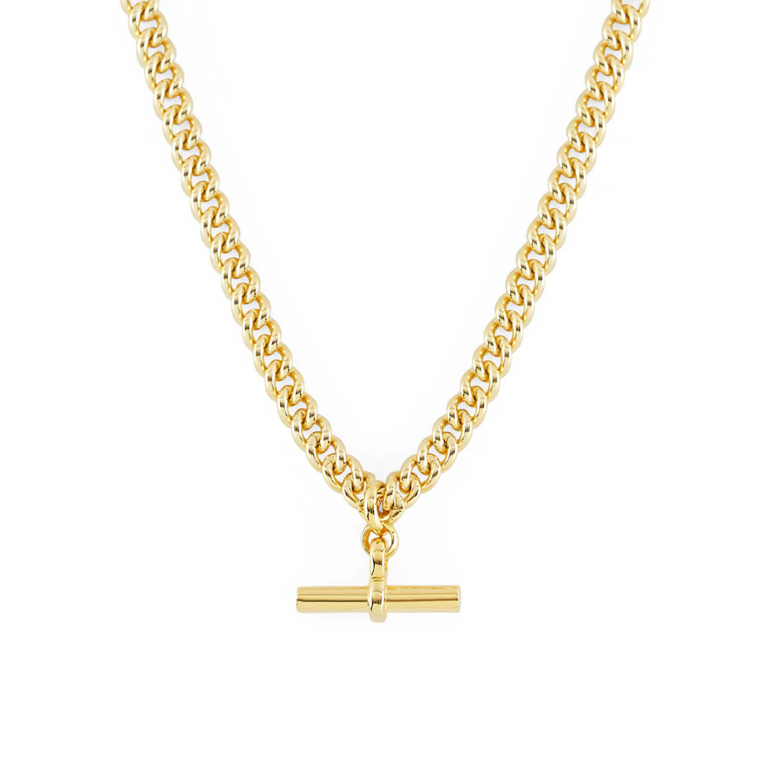 Gold Curb T-Bar Necklace - Image 3