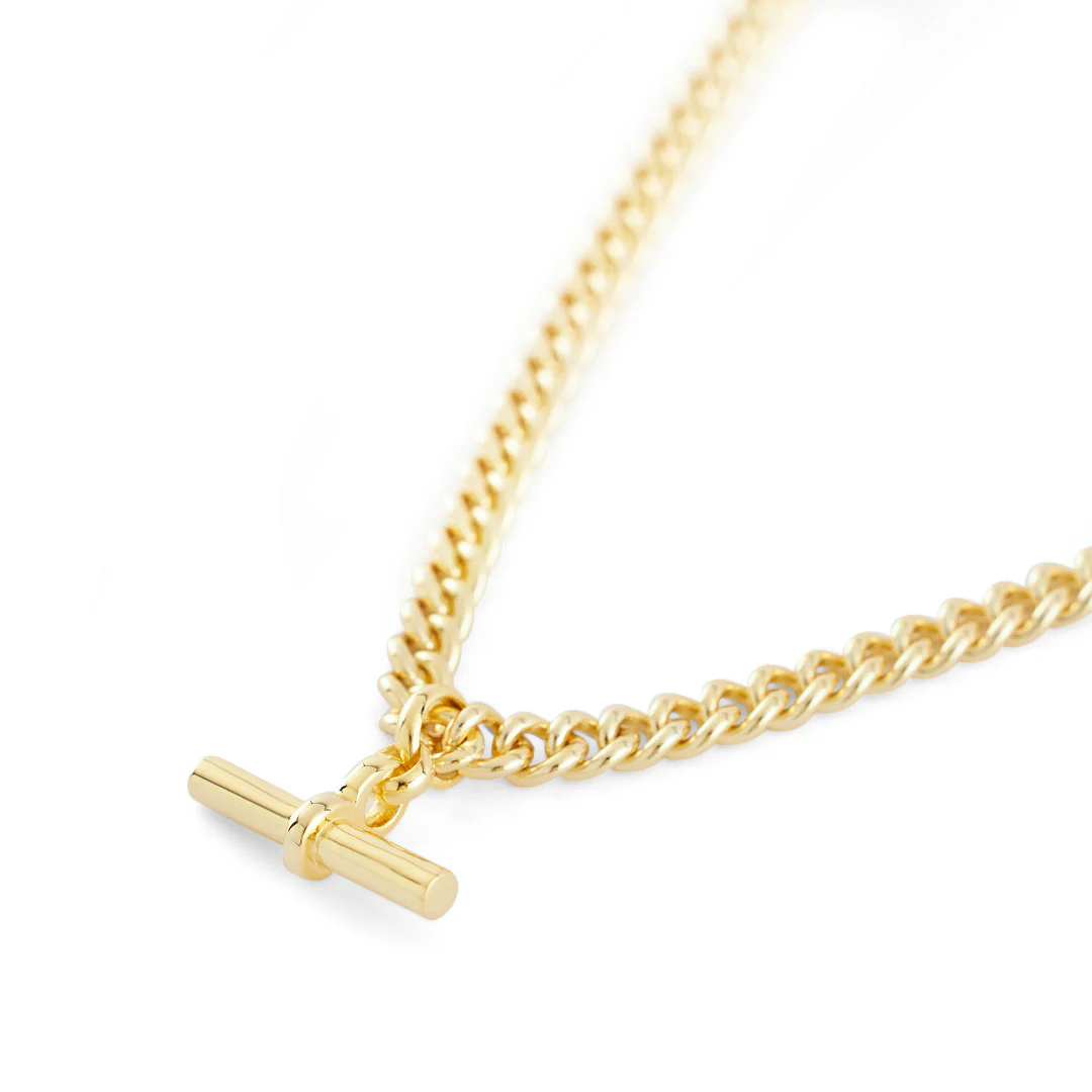 Gold Curb T-Bar Necklace - Image 5