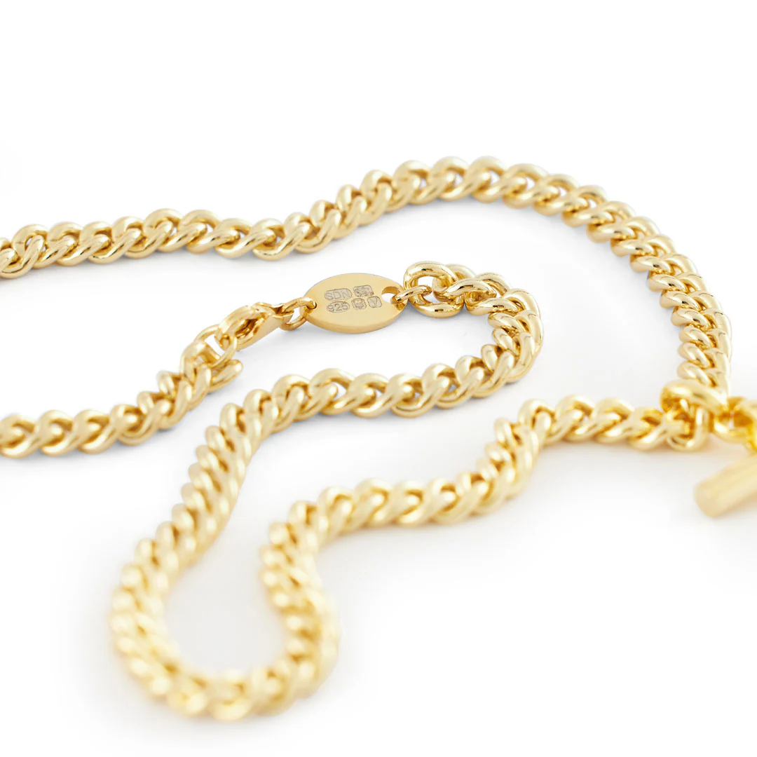 Gold Curb T-Bar Necklace - Image 6