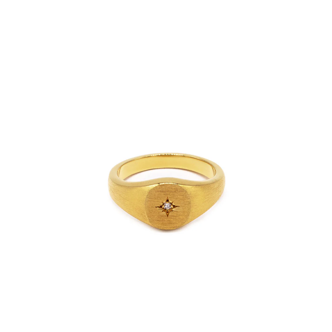 Gold Diamond Signet Ring - Image 3
