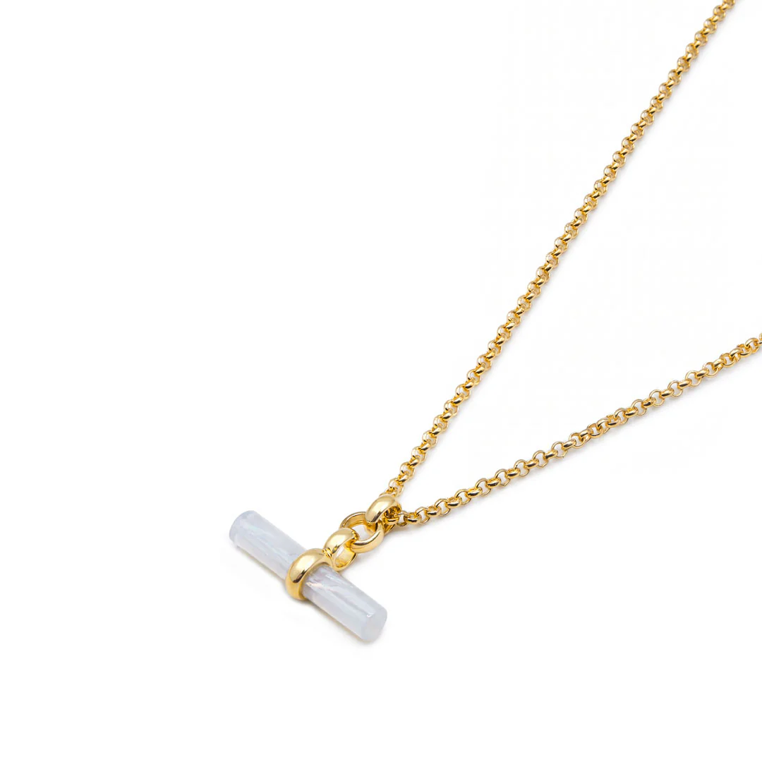 Gold Mother Of Pearl T-Bar Necklace - Image 5