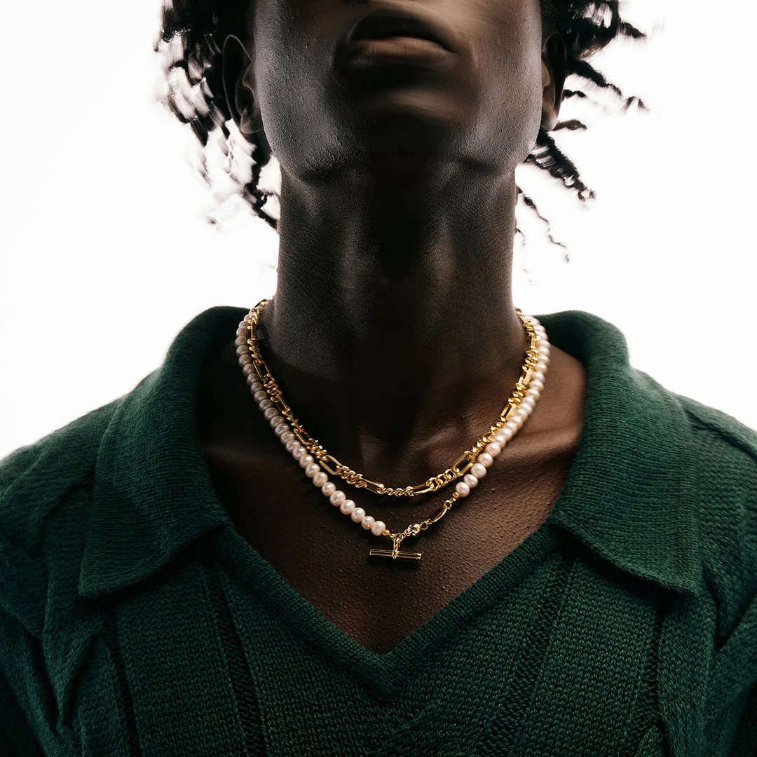 Gold Pearl T-Bar Necklace - Image 4