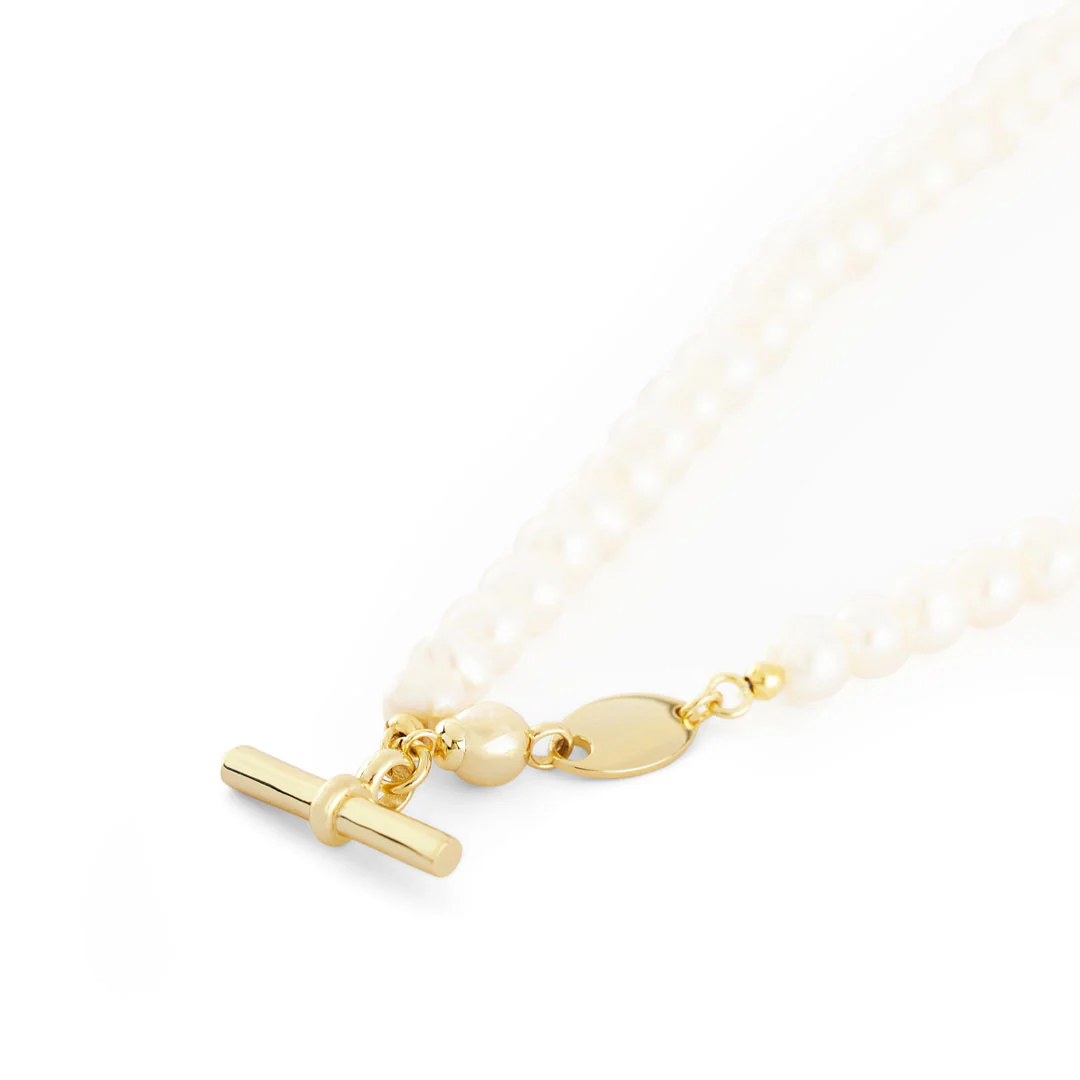 Gold Pearl T-Bar Necklace - Image 5