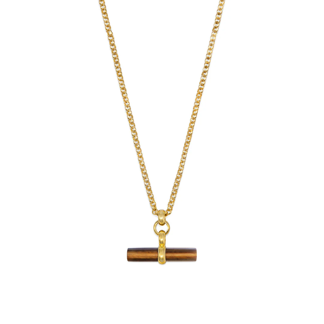 Gold Tigers Eye T-Bar Necklace - Image 3