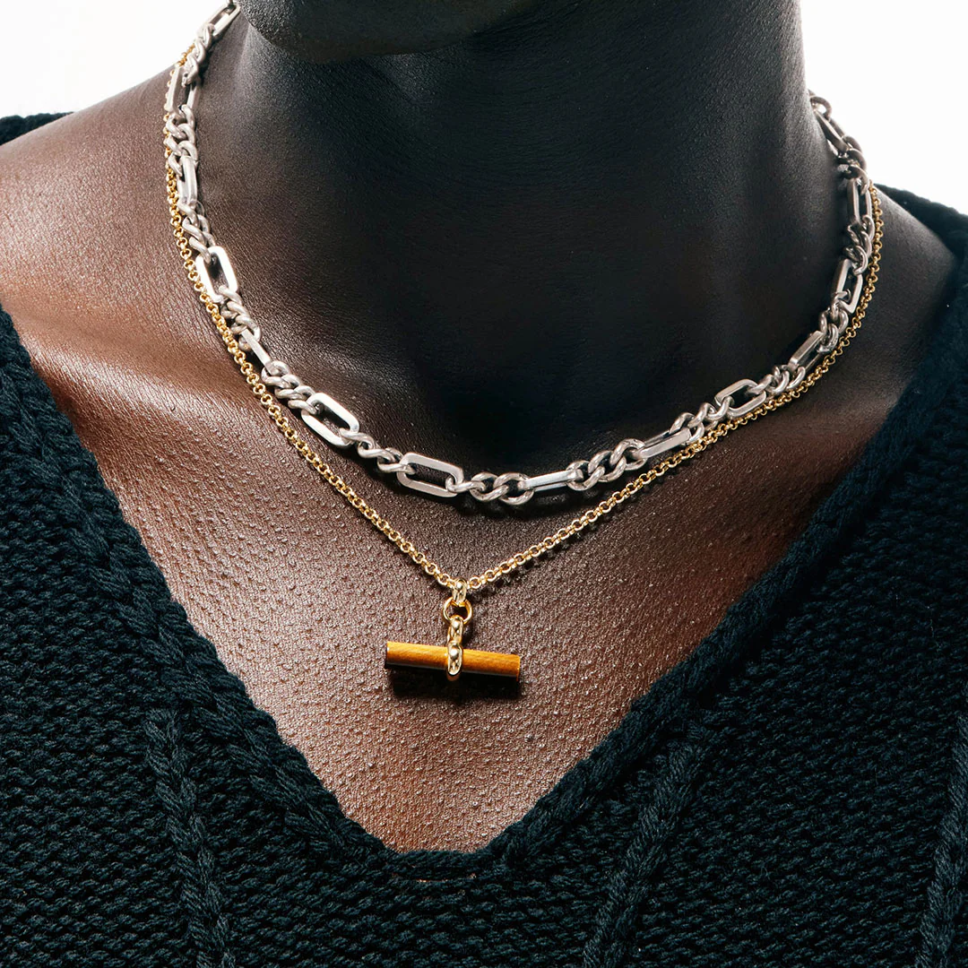 Gold Tigers Eye T-Bar Necklace - Image 4