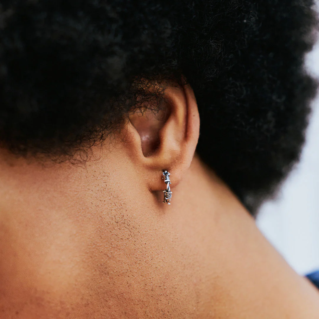 Silver Barbed Wire Hoop Earring - Image 4