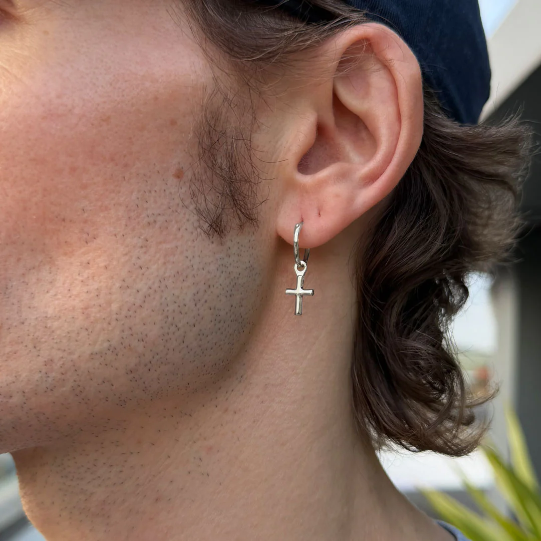 Silver Cross Pendant Earring - Image 7