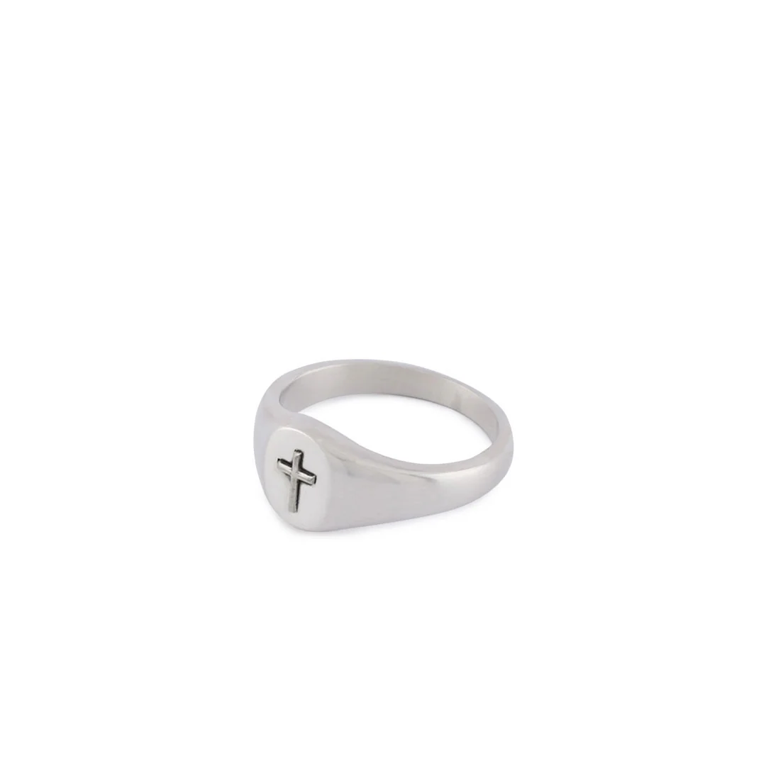 Silver Cross Signet Ring - Image 2