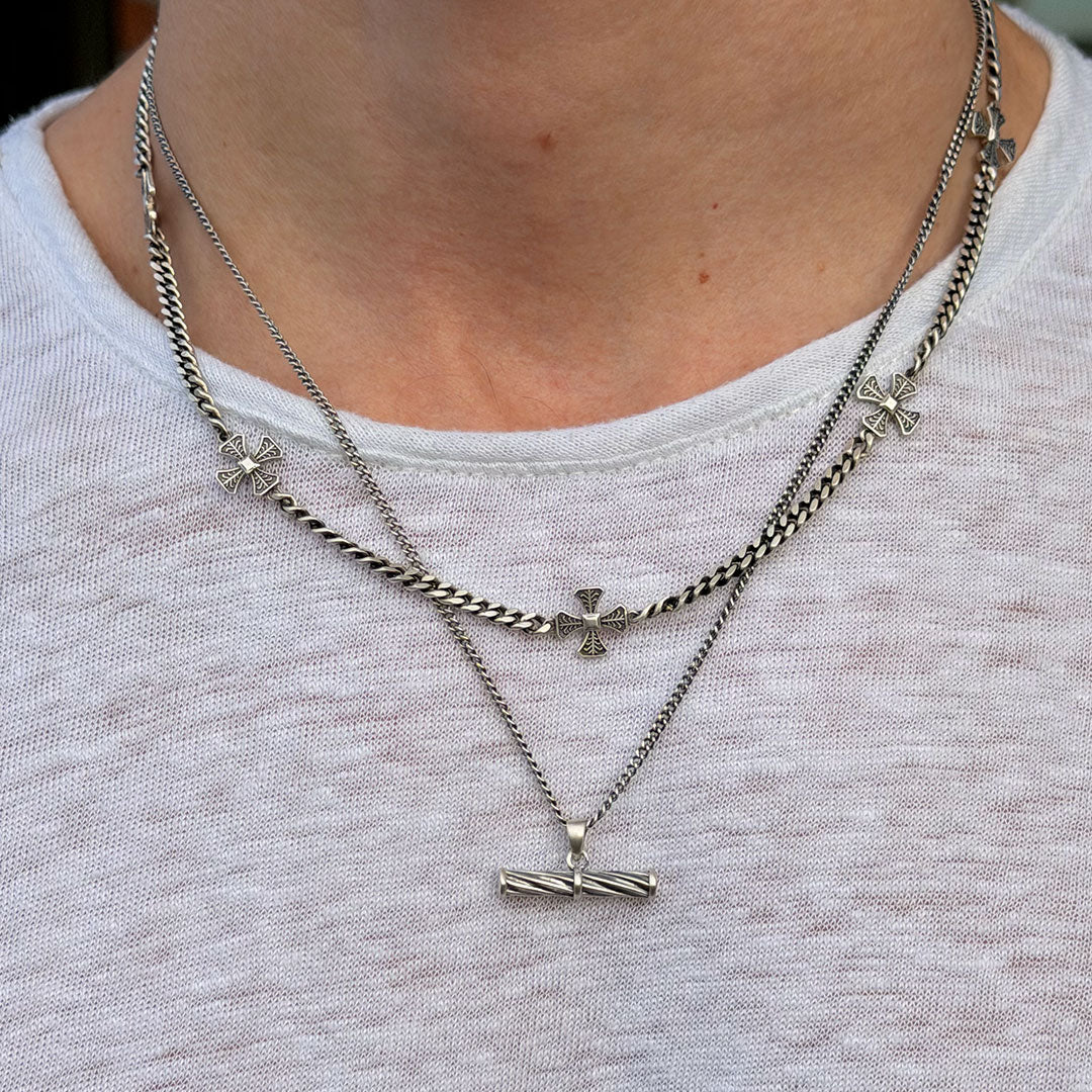 Silver Helix T-Bar Necklace - Image 4