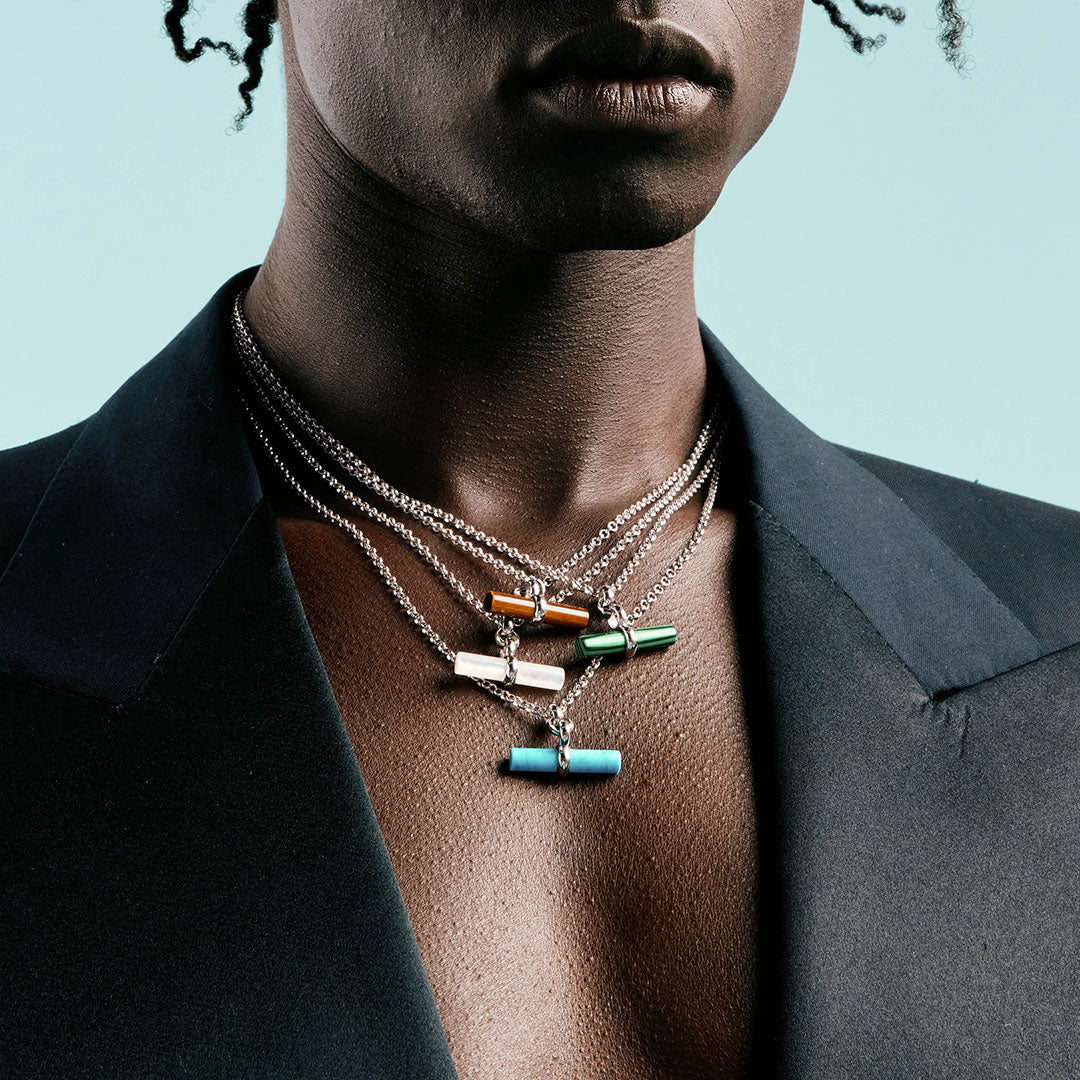 Silver Malachite T-Bar Necklace - Image 4