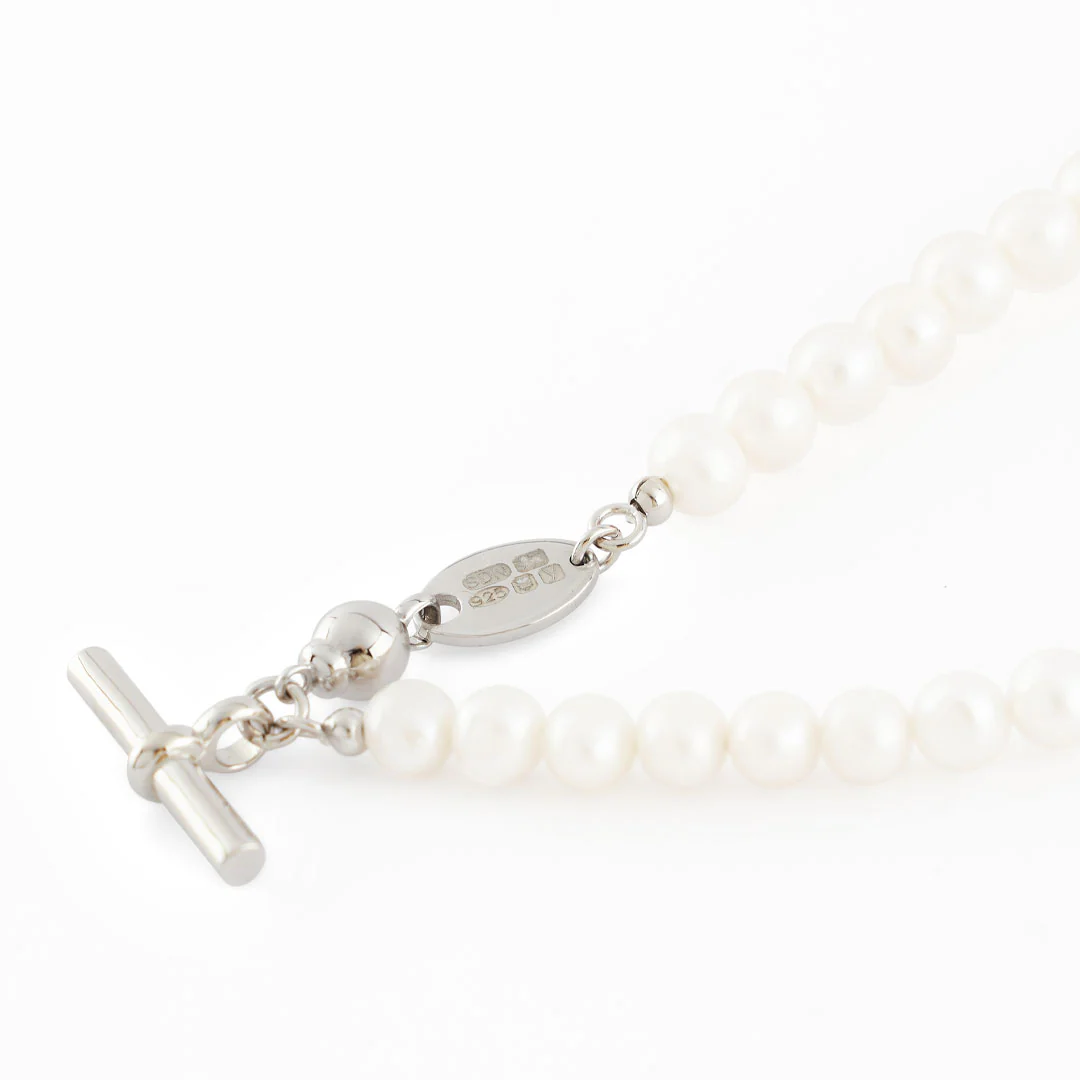 Silver Pearl T-Bar Necklace - Image 6