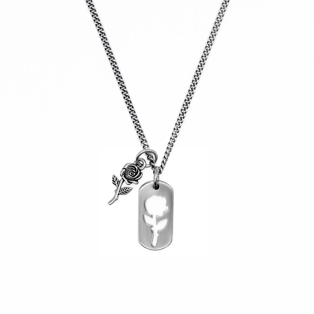 Silver Rose Dog Tag Necklace - Image 3