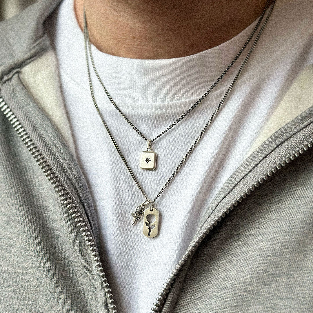 Silver Rose Dog Tag Necklace - Image 4
