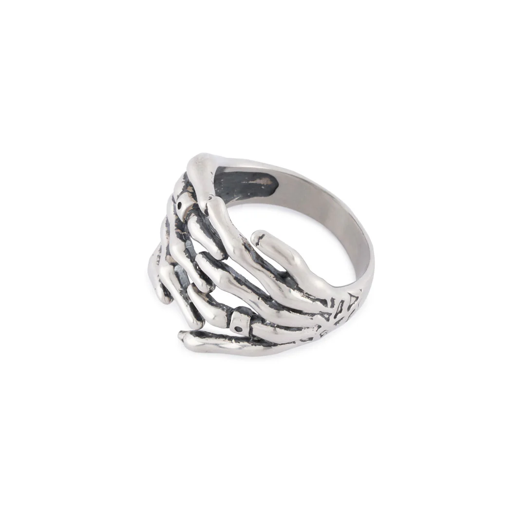 Silver Skeleton Hands Ring - Image 6